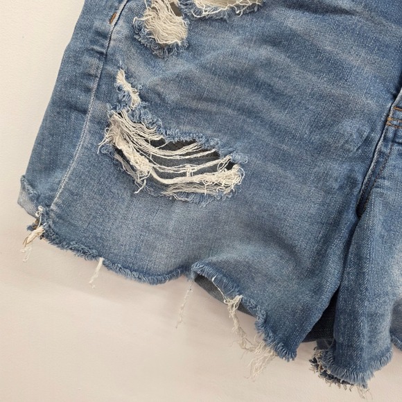 American Eagle Womens 16 Light Wash Hi Rise Distressed Shortie Denim Shorts - Picture 4 of 16
